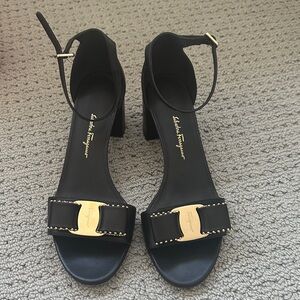 Salvatore Ferragamo Black Heels with Gold Accent